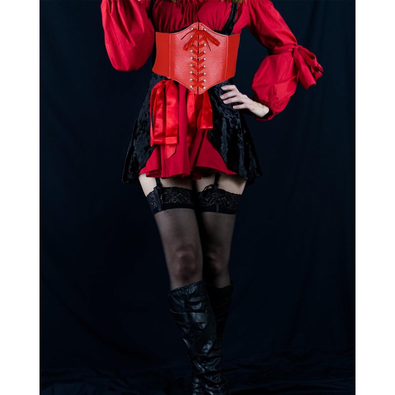 Ayliss Women Elastic Wide Band Tied Waspie Corset Waist Cincher Belt,Red - Image 3